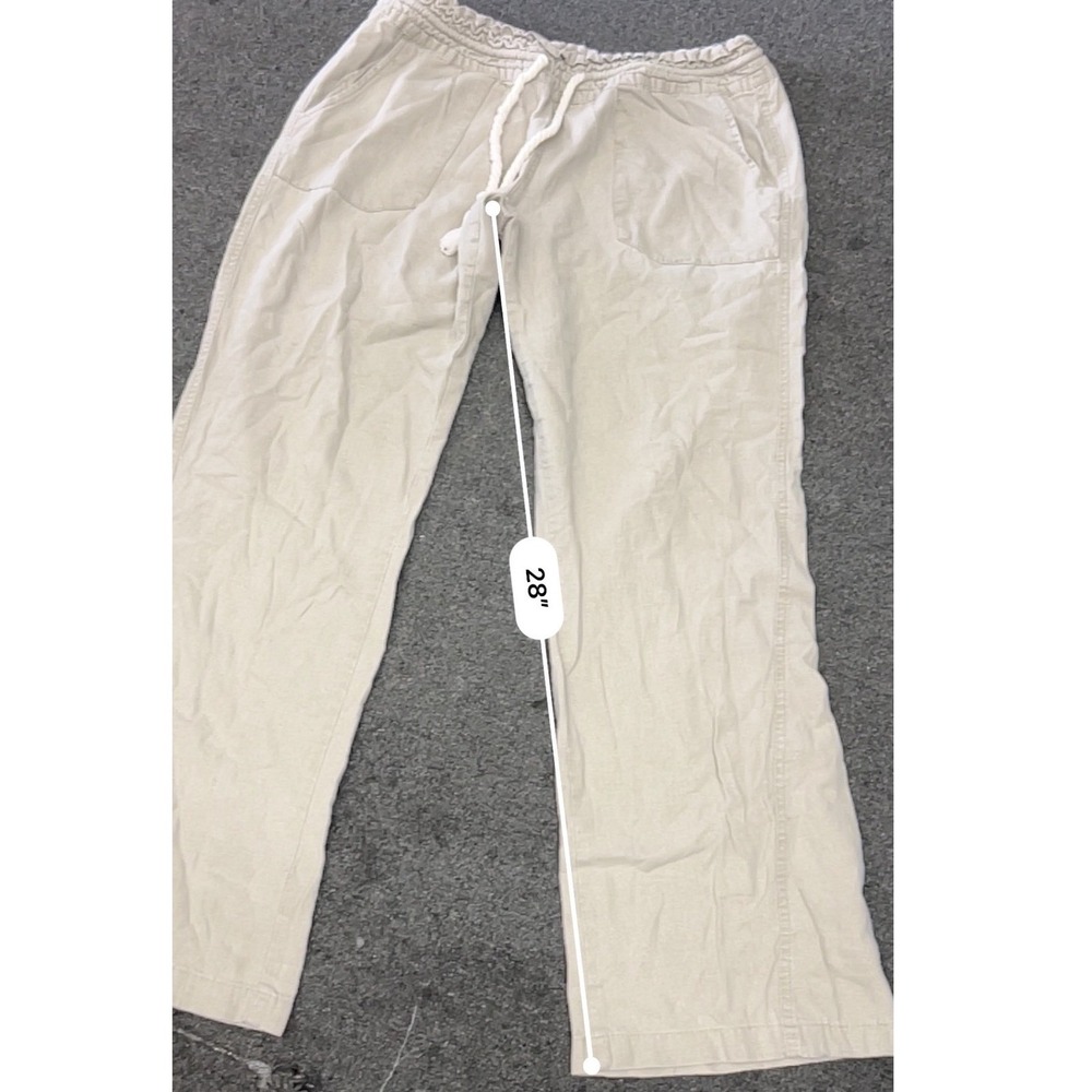 Roxy Ocean Side Linen Blend Pants Beige Wide Leg Smocked Waist Beach Trousers L - Picture 4 of 5